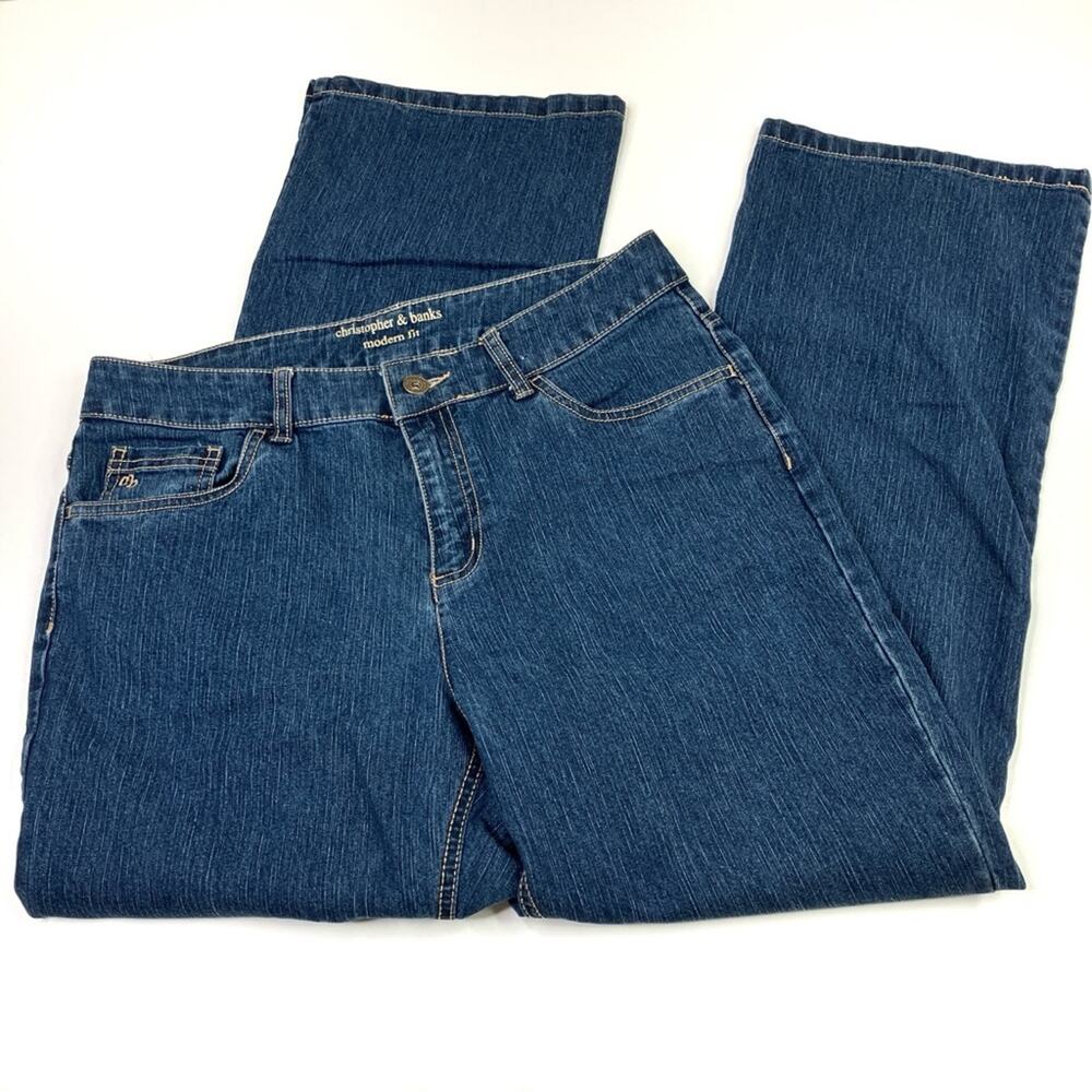 Christopher & Banks Modern Fit Dark Wash Denim Jeans Cotton Blend 8 SHORT